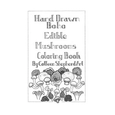 Hand Drawn Boho Edible Mushroom coloring book