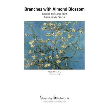 Branches with Almond Blossom Cross Stitch Pattern - Vincent van Gogh: Regular and Large Print Cross Stitch Chart