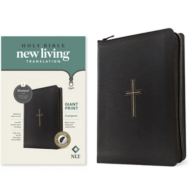 NLT Compact Giant Print Zipper Bible, Filament Enabled (Leatherlike, Black Cross, Indexed, Red Letter)