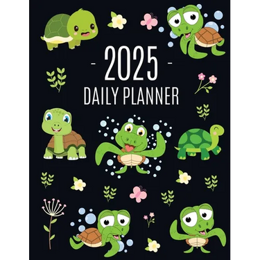 Turtle Planner 2025: Cute Tortoise Organizer: January-December (12 Months) Beautiful Agenda With Green Reptile Animal, Butterflies & Flower