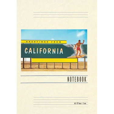 Vintage Lined Notebook Greetings from California, Surfer on Billboard