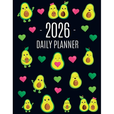 Avocado Daily Planner 2026: Funny & Healthy Fruit Organizer: January-December (12 Months) Cute Green Berry Year Scheduler with Pretty Pink Hearts