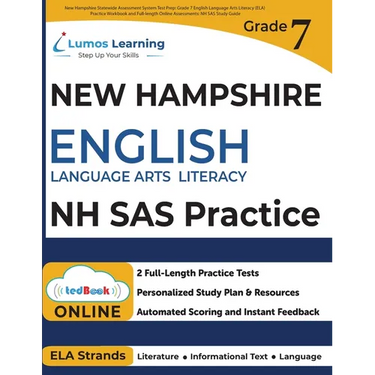 New Hampshire Statewide Assessment System Test Prep: Grade 7 English Language Arts Literacy (ELA) Practice Workbook and Full-length Online Assessments