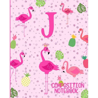 Composition Notebook J: Pink Flamingo Initial J Composition Wide Ruled Notebook