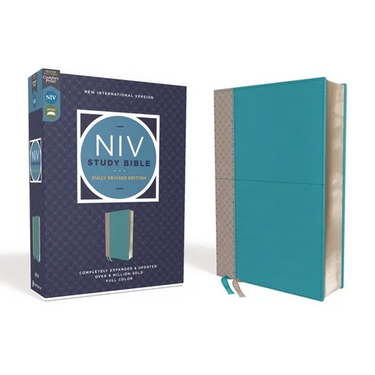 NIV Study Bible, Fully Revised Edition, Leathersoft, Teal/Gray, Red Letter, Comfort Print