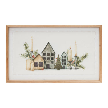 Wood Framed Winter Village Mantlescape Print 19"L