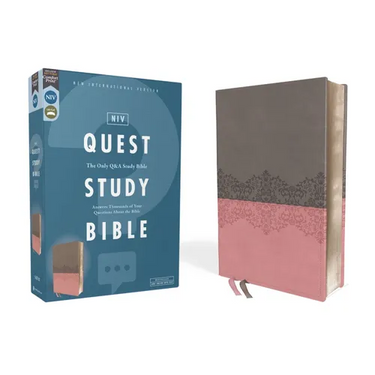 Niv, Quest Study Bible, Leathersoft, Gray/Pink, Comfort Print: The Only Q and A Study Bible