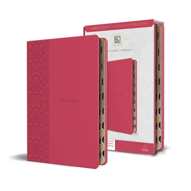 KJV Holy Bible, Large Print Medium Format, Fuchsia Faux Leather W/Ribbon Marker, Red Letter, Thumb Index