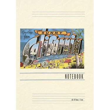 Vintage Lined Notebook Greetings from Sunny California Beach Scene
