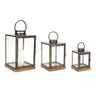 Metal Box Lantern with Wood Base (Set of 3)
