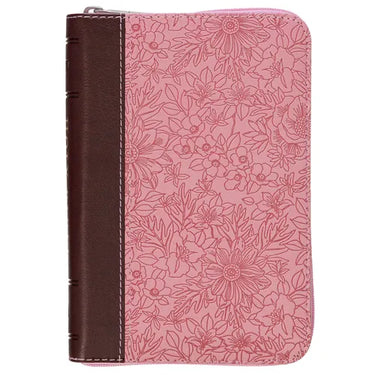 KJV Bible Mini Pocket (Faux Leather, Pink/Saddle Tan W/Zipper)