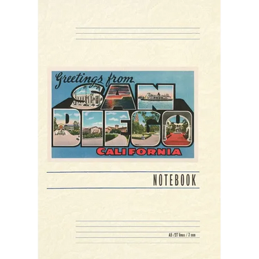 Vintage Lined Notebook Greetings from San Diego, California