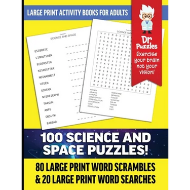 Dr. Puzzles Science and Space Large Print Activity Book for Adults: 80 Large Print Word Scrambles & 20 Large Print Word Searches