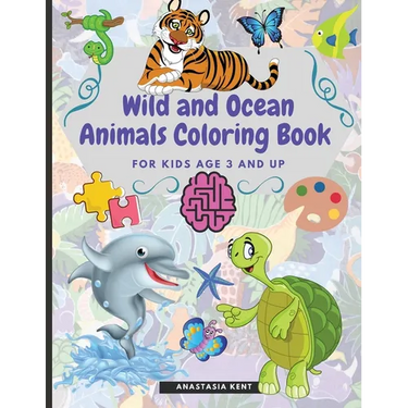 Wild and Ocean Animals Coloring Book for Kids Age 3 and Up: Cute Animals for Practice Hand Coloring Kindergarten