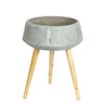 Cement Bowl Planter with Wood Legs 17.5"H