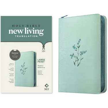 NLT Large Print Thinline Reference Zipper Bible, Filament Enabled (Leatherlike, Baby Blue Blossoms, Red Letter)