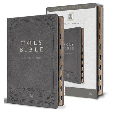 KJV Holy Bible, Giant Print Thinline Edition, Large Format, Gray Premium Imitation Leather, Red Letter, Thumb Index, Ribbon Marker