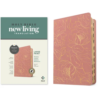 NLT Large Print Thinline Center-Column Reference Bible, Filament Enabled (Leatherlike, Pink Gold Floral, Indexed, Red Letter)