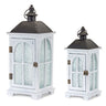 White Wood Lantern with Ornate Frosted Glass (Set of 2)
