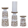 Leaf Pattern Candle Holder with Wood Design (Set of 3)