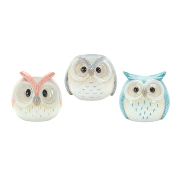 Whimsical Pastel Terra Cotta Owl Figurine (Set of 3)