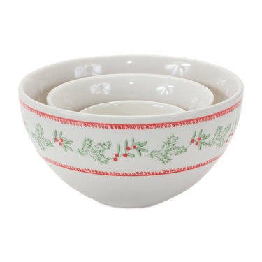 Stoneware Mistletoe Bowl (Set of 3)