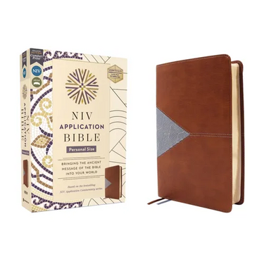 NIV Application Bible, Personal Size, Leathersoft, Brown/Blue, Red Letter, Comfort Print: Bringing the Ancient Message of the Bible Into Your World