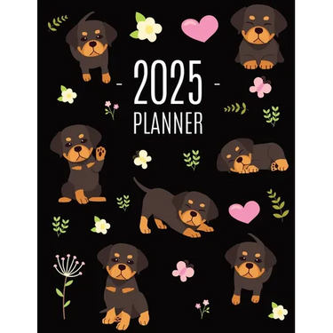 Rottweiler Planner 2025: Organizer: January-December (12 Months) Cute Dog Year Scheduler with Pretty Pink Hearts