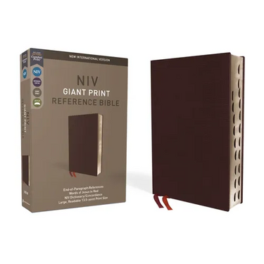 NIV, Reference Bible, Giant Print, Bonded Leather, Burgundy, Red Letter Edition, Indexed, Comfort Print