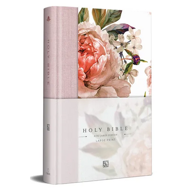KJV Holy Bible, Large Print Medium Format, Pink Cloth Hardcover with Floral Design, Ribbon Marker, Red Letter