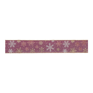 Mauve and Glitter Snowflake Wired Ribbon 2.5" x 10yds.