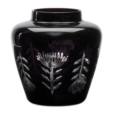 Etched Soda Lime Glass Urn Vase 6.5"D