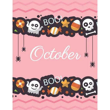 October: Boo boo Halloween pink cover and dotted pages, Extra large (8.5 x 11) inches, 110 pages, White paper