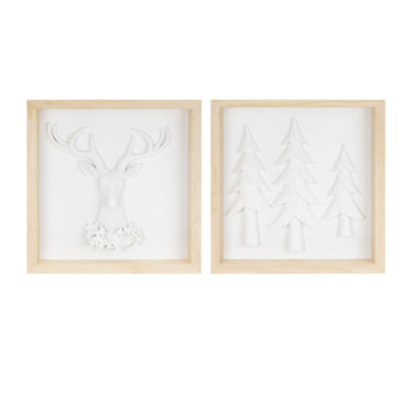 Framed Holiday Deer and Tree Artwork (Set of 2)