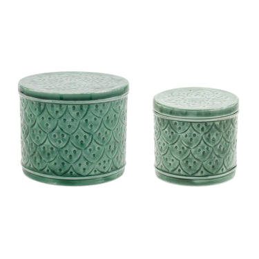 Sage Green Metal Container with Lid (Set of 2)