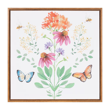 Framed Floral and Butterfly Wall Art 15.5"SQ