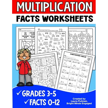 Multiplication Facts Worksheets: Grades 3-5 Digits 0-12 Math Worksheets
