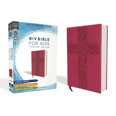 Niv, Bible for Kids, Large Print, Leathersoft, Pink, Red Letter, Comfort Print: Thinline Edition