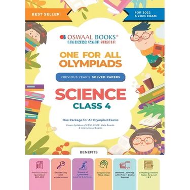 Oswaal One For All Olympiad Previous Years' Solved Papers, Class-4 Science Book (For 2022-23 Exam)
