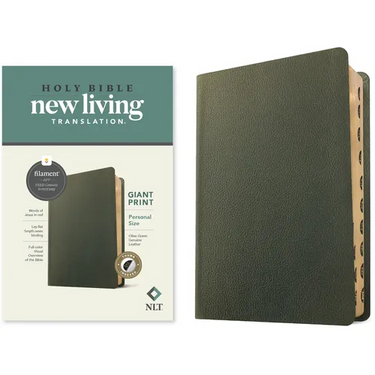 NLT Personal Size Giant Print Bible, Filament Enabled (Genuine Leather, Olive Green, Indexed, Red Letter)