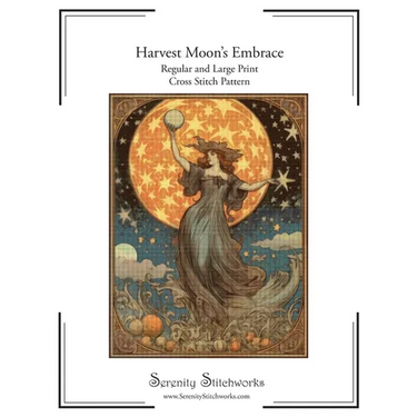 Harvest Moon's Embrace Cross Stitch Pattern: Regular and Large Print Cross Stitch Chart