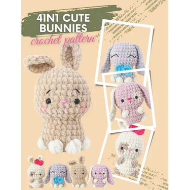 4in1 Cute Bunnies Crochet Pattern: No-Sew Mini Bunny Amigurumi Easy and Quick Crochet Projects