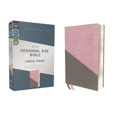 Niv, Personal Size Bible, Large Print, Leathersoft, Pink/Gray, Red Letter Edition, Comfort Print