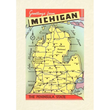Vintage Lined Notebook Greetings from Michigan, Map