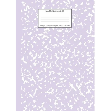 Marble Notebook A4: Lilac Purple College Ruled Journal