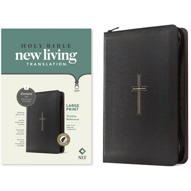 NLT Large Print Thinline Reference Zipper Bible, Filament Enabled (Leatherlike, Black Cross, Indexed, Red Letter)