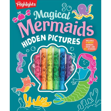 Magical Mermaids Hidden Pictures: Kids Mermaid Coloring Book with Markers Featuring Over 40 Ready-To-Color Stickers, Hidden Pictures Scenes with Under