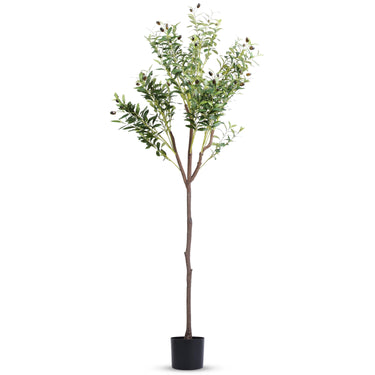 5.9FT Artificial Olive Tree Tall Fake Olive Plant Faux Potted Olive Tree with Lush Olive Branches and Fruits with Black Planter Pot for Modern Home Of