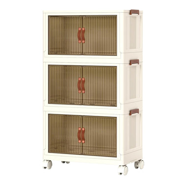 3Pcs Foldable Storage Bins with Lid Front Magnetic Door Collapsible Stackable Closet Organizer Containers with 4Pcs 360� Rotatable Wheels 8Pcs Small W