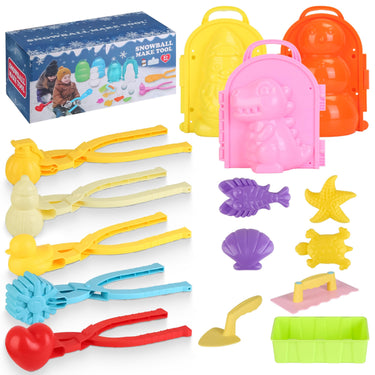 15Pcs Winter Snowball Tool Kit, Snow Molds, Duck, Dinosaur, Ages 3+
